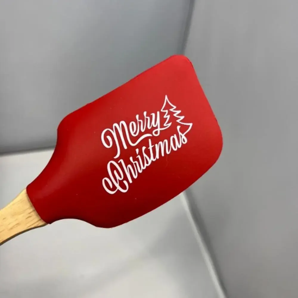 Threshold Merry Christmas Silicone Spatula Wooden Holiday Baking Utensil New